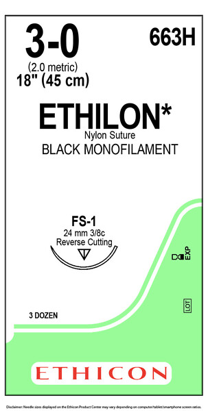 Ethilon sulamaton ommelaine FS-1, 24 mm, 3-0, 45 cm