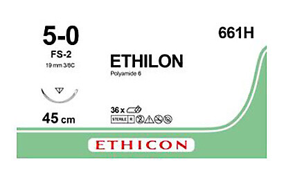 Ethilon sulamaton ommelaine FS-2, 19 mm, 5-0, 45 cm