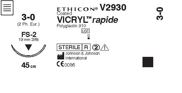 Vicryl Rapide sulava ommelaine FS-2S, 19 mm, 4-0, 45 cm