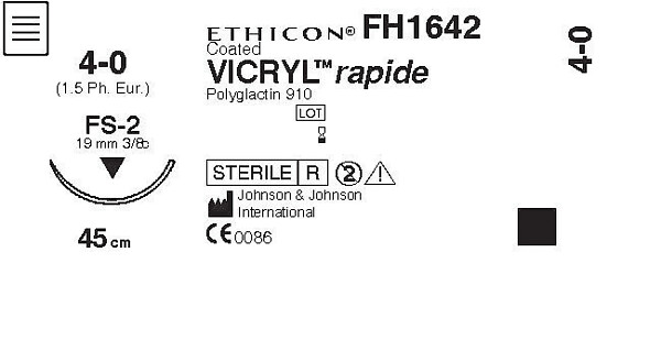 Vicryl Rapide sulava ommelaine FS-2, 19 mm, 4-0, 45 cm