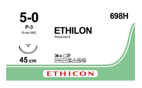 Ethilon sulamaton ommelaine P-3, 13 mm, 5-0, 45 cm