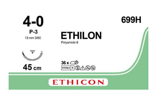 Ethilon sulamaton ommelaine P-3, 13 mm, 4-0, 45 cm