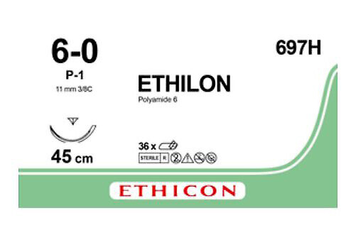 Ethilon sulamaton ommelaine P-1, 11 mm, 6-0, 45 cm
