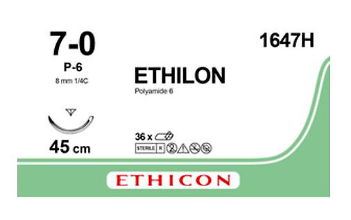 Ethilon sulamaton ommelaine P-6, 8 mm, 7-0, 45 cm
