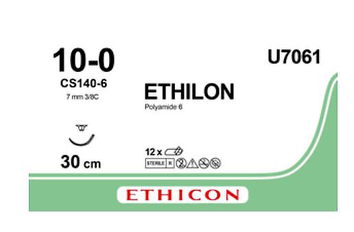 Ethilon sulamaton ommelaine CS-140-6, 6,5 mm (150 micron), 10-0, 30 cm