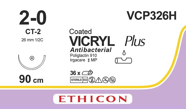 Vicryl Plus antibakterinen ommelaine CT-2, 26 mm, 3-0, 90 cm