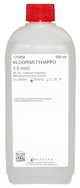 Kloorivetyhappoliuos 0,5 mol/l 500 ml