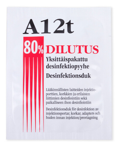A12t Dilutus 80% desinfektiopyyhe yksittäinpakattu
