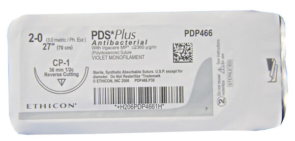 PDS Plus antibakteerinen ommelaine CP-1, 36 mm, 2-0, 70 cm