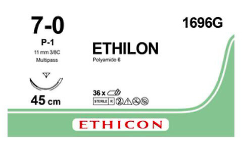 Ethilon sulamaton ommelaine P1, 11 mm, 7-0, 45 cm MULTIPASS