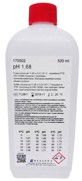 Kalibrointipuskuri pH 1,68 +/- 0,01 / 25 °C 500 ml