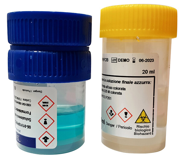 Klessidra 2.0 Blue -turvapurkki formaliinilla 30 ml/ 55 ml