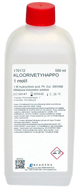 Kloorivetyhappoliuos 1,0 mol/l 500 ml