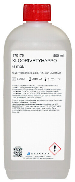 Kloorivetyhappoliuos 6,0 mol/l, mittaliuos 500 ml
