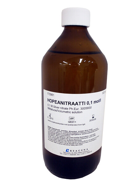 Hopeanitraattiliuos 0,1 mol/l 500 ml