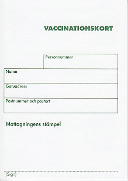 Vaccinationskort duplex/hib/mpr/polio/ppd/bcg