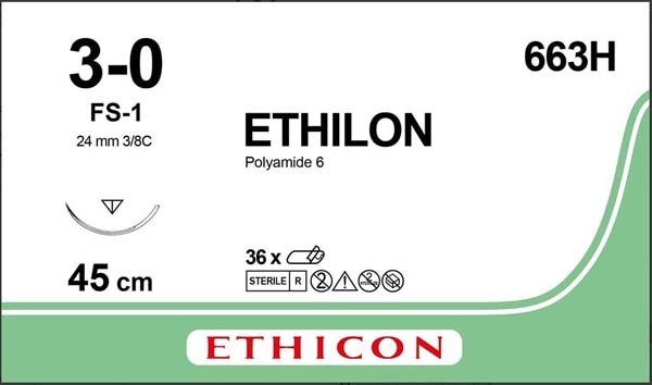 Sutur Ethilon 3-0 FS-1 24mm steril 45cm svart 3/8 cirk omv skär