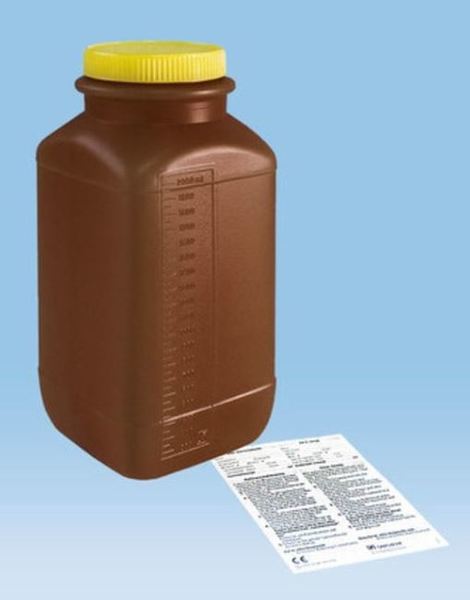 Urindunk/behållare 2,0L pe brun skruvlock självhäftande etikett 