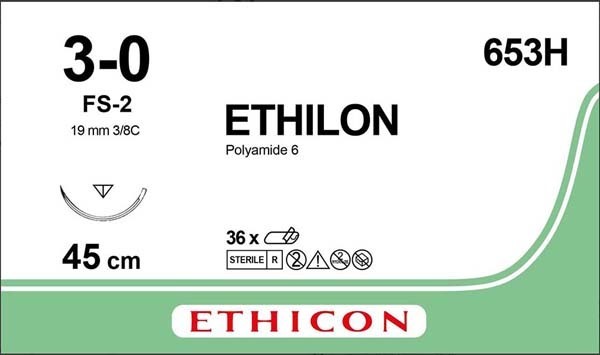 Sutur Ethilon 3-0 FS-2 19mm steril 45cm svart 3/8 cirk omv skär