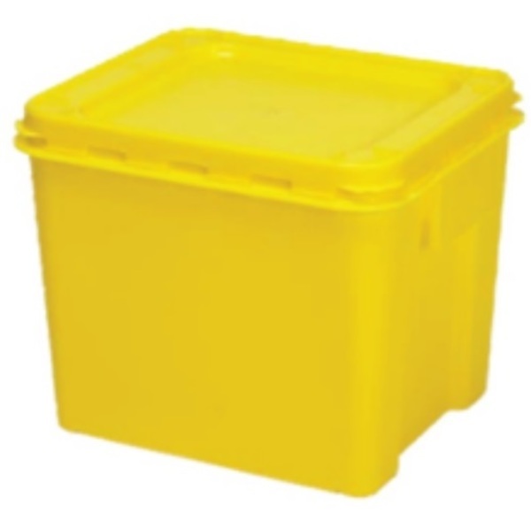Riskavfallsbox gul 30l enkellock etikett skär/stick