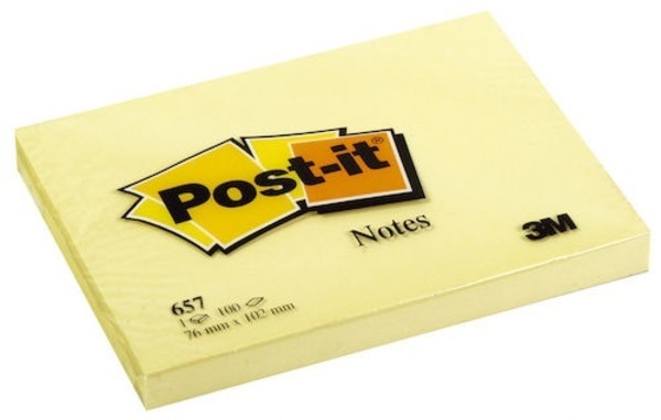 Post-it notes 657 gul 102x76mm 100 blad