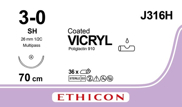 Sutur Vicryl 3-0 SH plus Steril 70CM lila 1/2 cirk Sutur J&J 3-0, 70cm, SH plus