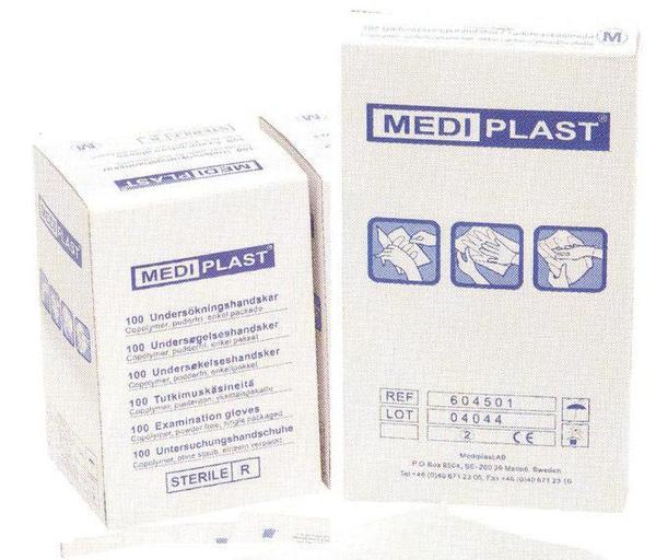 Handske undersök Mediplast L steril plast parförp