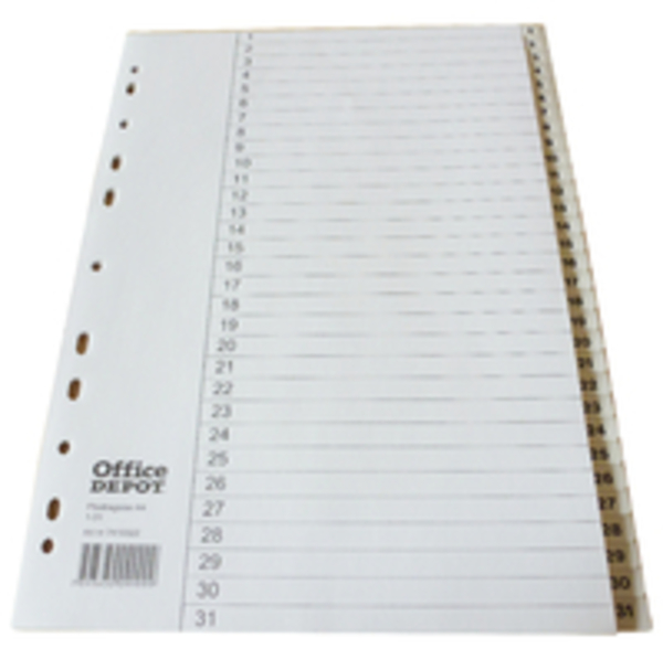 Register Office Depot A4 1-10 miljövänlig papper plastflik vit