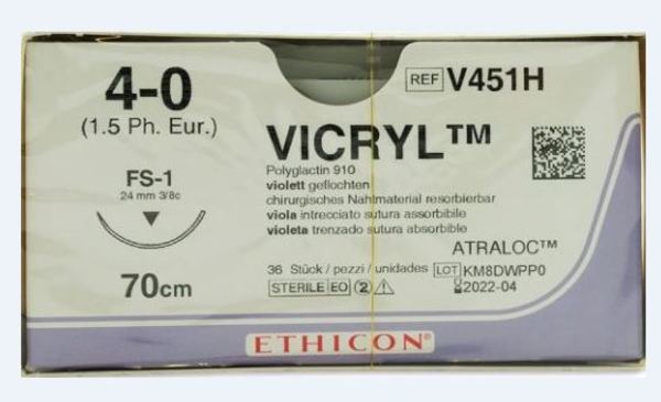 Sutur Vicryl 4-0 FS-1 24mm steril 70cm lila 3/8 cirk omv skär