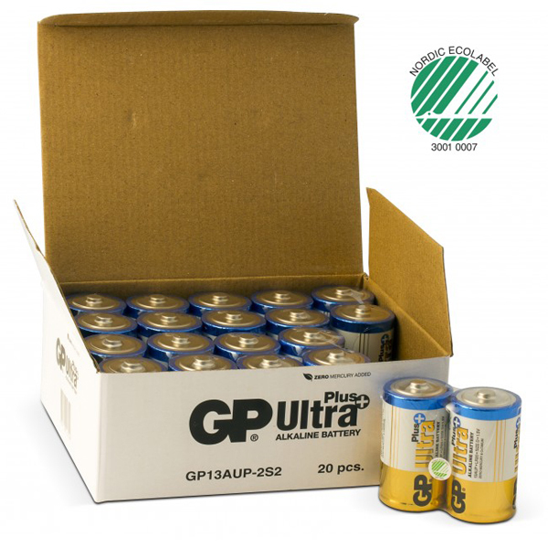 Batteri 1,5V GP Ultra Plus LR20 2-pack Svanenmärkt