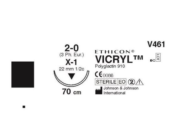 Sutur Vicryl 2-0 X-1 22mm steril 70cm lila 1/2 cirk omv skär