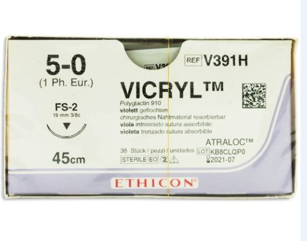 Sutur Vicryl 5-0 FS-2 19mm steril 45 cm lila 3/8 cirk omv skär