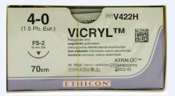 Sutur Vicryl 4-0 FS-2S 19mm steril 70cm ofärg 3/8 cirk omv skär
