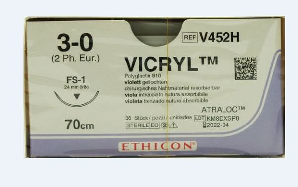 Sutur Vicryl 3-0 FS-1 24mm steril 70cm lila 3/8 cirk omv skär