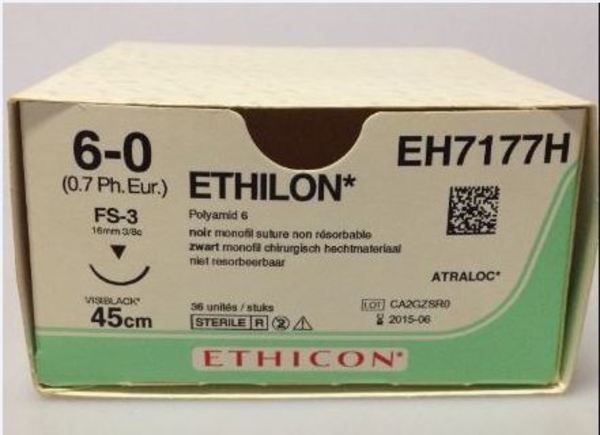 Sutur Ethilon 6-0 FS-3 16mm steril 45cm svart 3/8 cirk omv skär