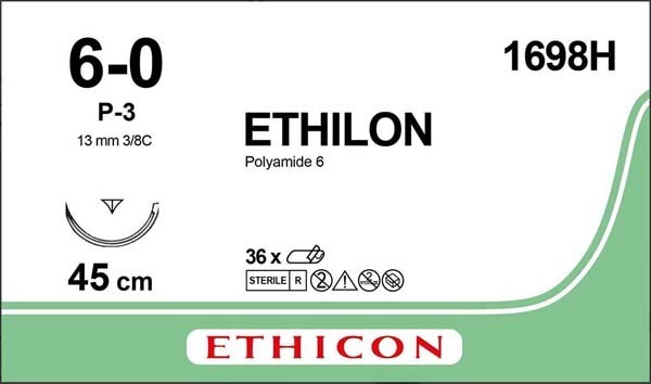 Sutur Ethilon 6-0 P-3 13mm steril 45cm svart 3/8 cirk omv skär