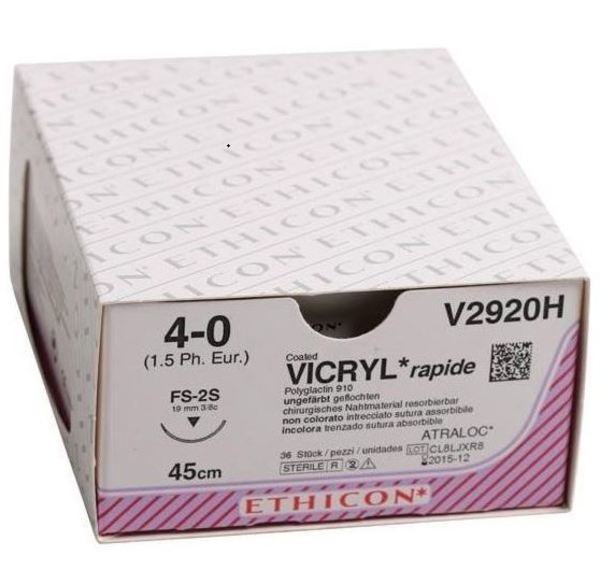 Sutur Vicryl Rapid 4-0 FS-2S 19mm steril 45cm ofärg 3/8 cirk omv skär