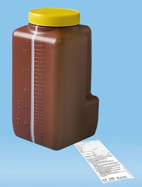 Urindunk/behållare 3,0L pe brun skruvlock självhäftande etikett 