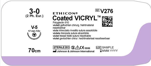 Sutur Vicryl 3-0 V5 17mm Steril 70cm Lila 1/2 Cirk Tc