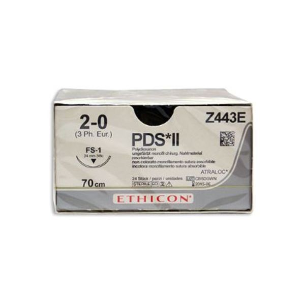 Sutur PDS II 2-0 FS-1 24mm steril 70cm ofärg 3/8 cirk omv skär