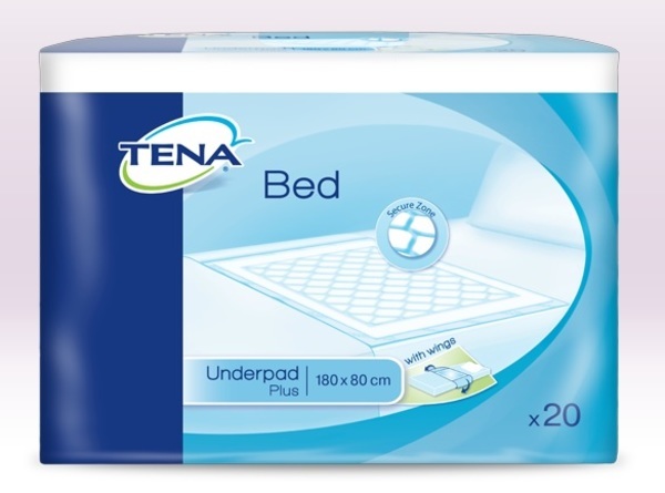 Hygienunderlägg Tena Bed Plus 80x180cm. Engångs SAP bäddflikar