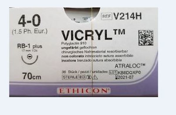 Sutur Vicryl 4-0 RB-1 17mm steril 70cm ofärg 1/2 cirk TP