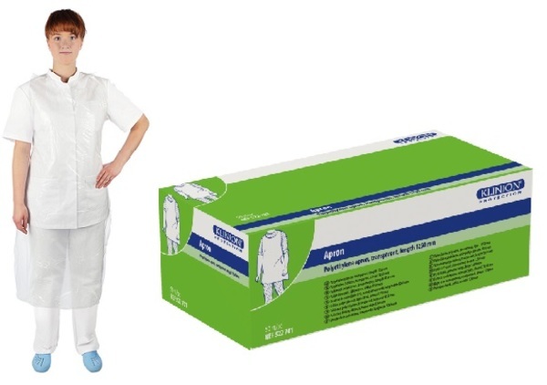 Förkläde Klinion vit 710x1170mm PE utan ärm vikta i dispbox
