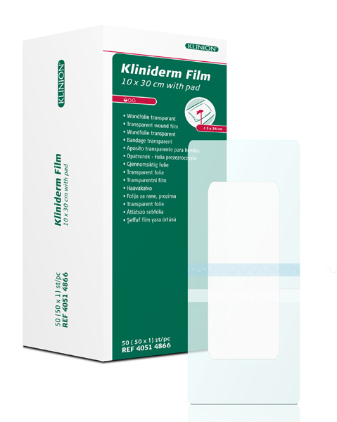 Bandasje transparent Kliniderm Film m/pad 10x30cm