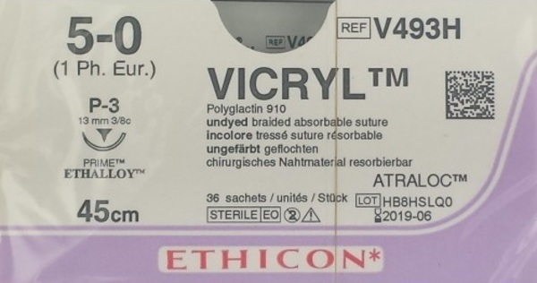 Sutur Vicryl 5-0 P-3 13mm steril 45cm ofärg 3/8 cirk omv skär