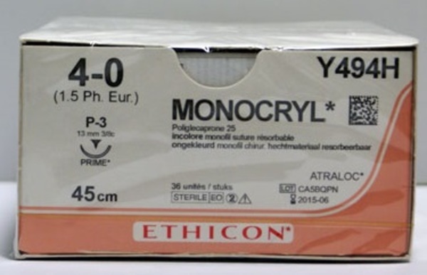 Sutur Monocryl 4-0 P-3 13mm steril 45cm ofärg 3/8 cirk omv skär
