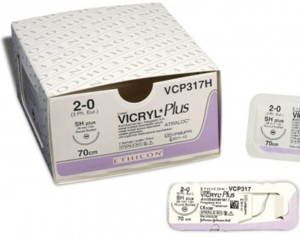 Sutur Vicryl+ 2-0 S-H 26mm steril 70cm lila 1/2 cirk TP