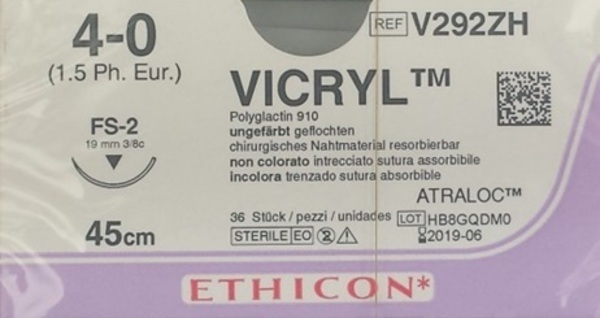Sutur Vicryl 4-0 FS-2 19mm steril 45cm ofärg 3/8 cirk omv skär