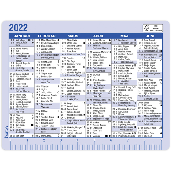 Kalenderkort kartong 2022 100x77mm