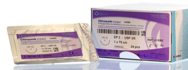 Sutur Chirasorb USP 3/0 75cm steril HR 22 violett 1/2 cirkelnål
